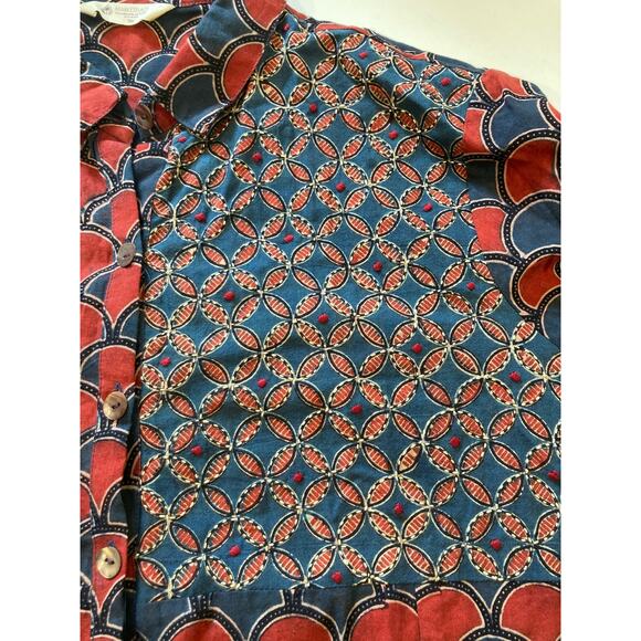 India-made 100% Organic Cotton Tunic Red & Blue pattern - Picture 11 of 14